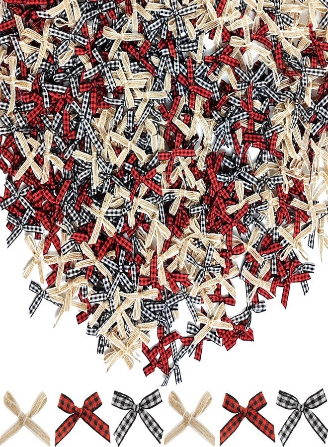 ROYHOO 150PCS 1.77 x 1.58” Christmas Mini Plaid Bows Burlap Bows Christmas Buffalo Plaid Bows Gingham Ribbon Bows Ornament for Christmas Tree Crafts Home Decoration DIY Making (Multiple Colors) - Image 1